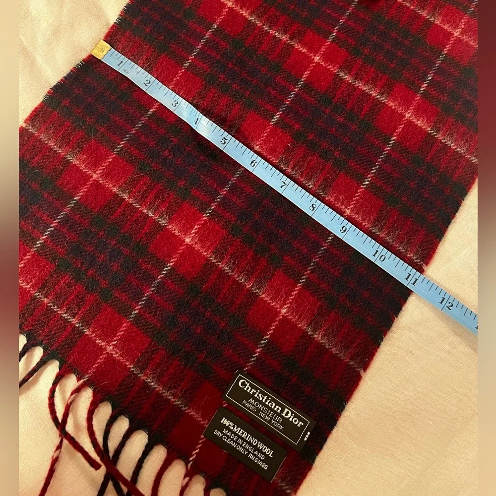 Dior Red and Black Checkered Scarf and box